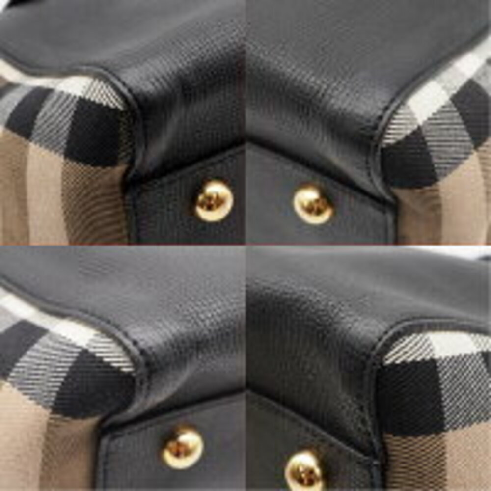 Burberry Canter Tote Bag Leather Canvas Handbag Shoulder Nova Check Tartan - Picture 4 of 8